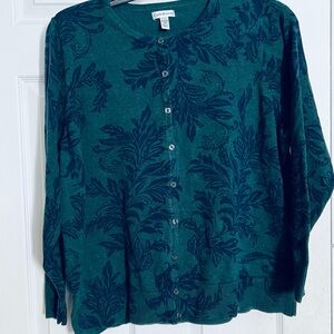 croft & barrow Teal and Navy Leaf-Print Cardigan